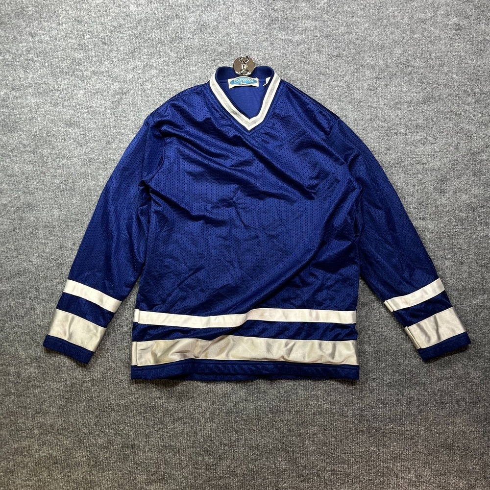 Vintage Express Hockey Jersey Adult Large Blue Gray Mesh Long Sleeve Sports